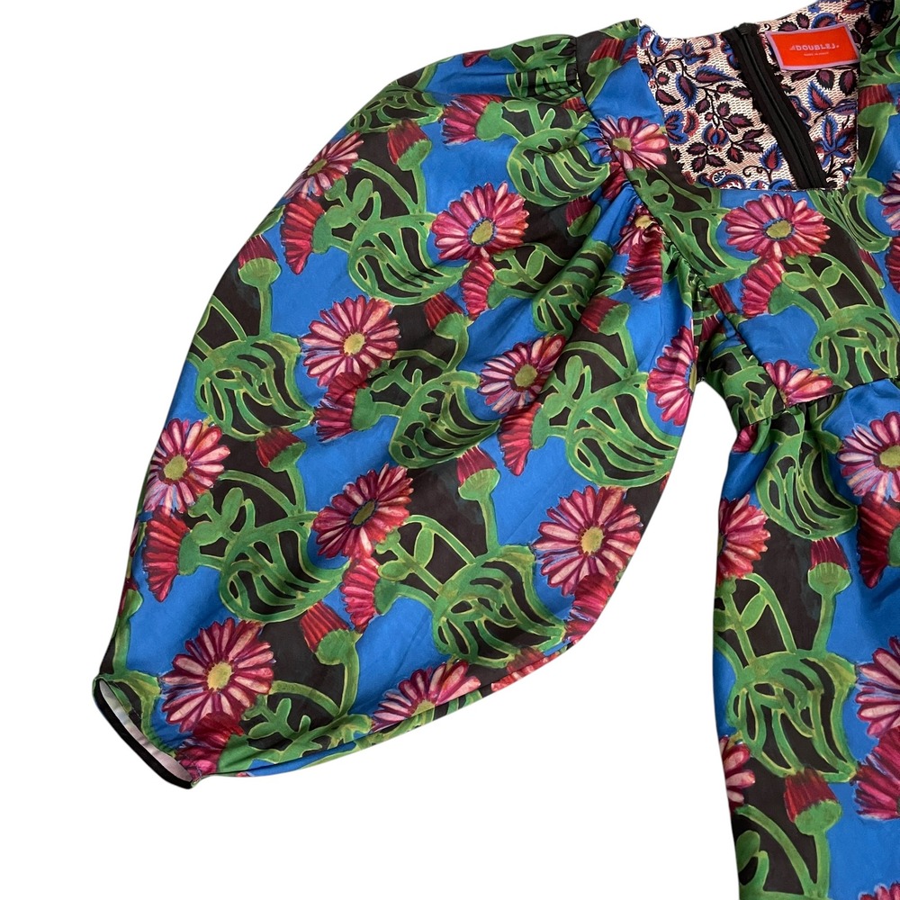 La DoubleJ Scoop Neck Balloon Sleeve Floral Tropical Mini Dress Resort Travel XS - Picture 7 of 11